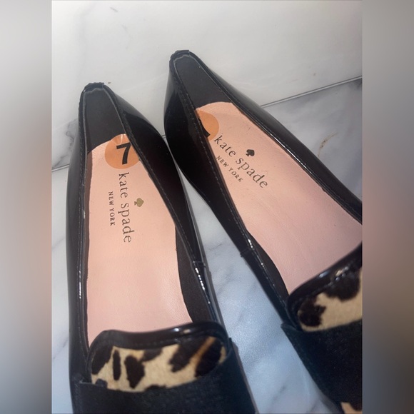 KATE SPADE WMS New York Cayla Leopard Black Patent Leather & Fur Loafers 7M NWOB